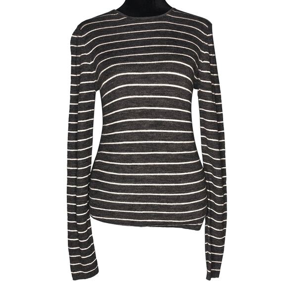 Vince Gray Wool Stripe Rib Knit Shirt - Size Medium - Picture 2 of 13